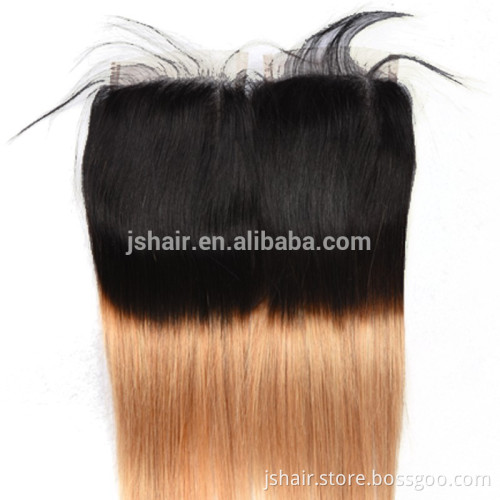 two tone 1b#27 colour straight brazilian hair extension cheap human hair lace closure blonde